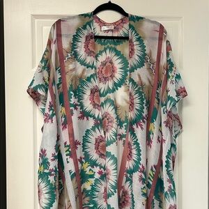 Janice Apparel Floral Kimono With Side Slits Fringe Lightweight Open Front